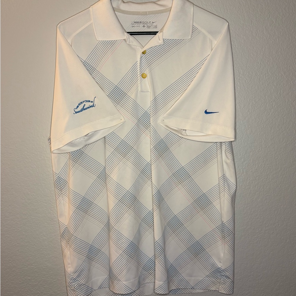 Nike White and Blue Polo Shirt with Breathable Fabric